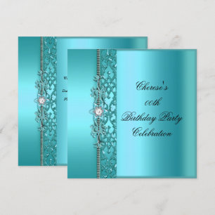 Birthday Party Elegant Teal Blue Diamond Invitation