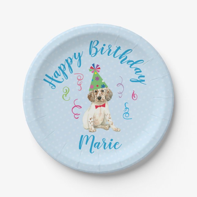 Birthday Party English Setter Paper Plate (Front)
