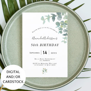 Birthday party eucaluptus geenery white elegant invitation