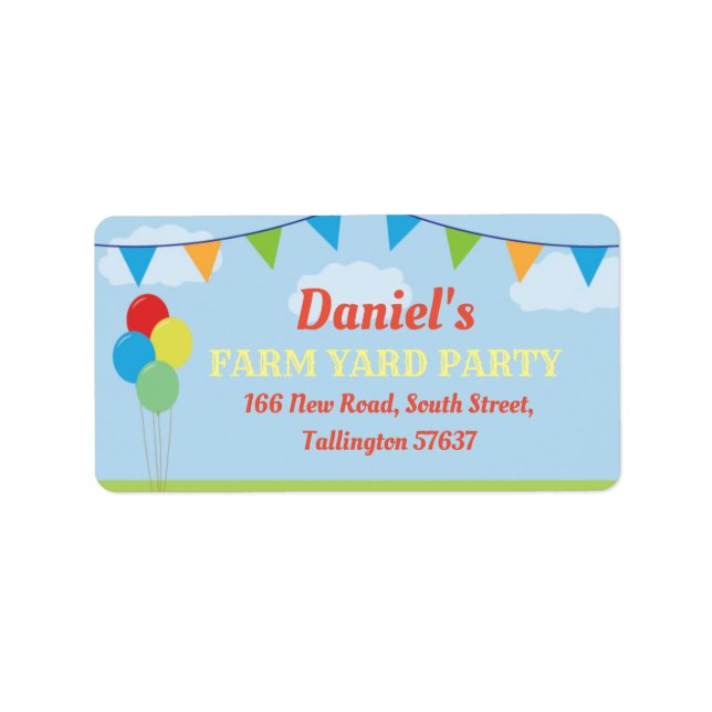 Birthday Party Farm Yard Address Labels Flags (Front)