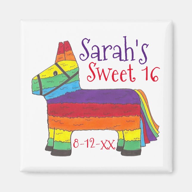 Birthday Party Favour Rainbow Donkey Animal Piñata Magnet (Front)