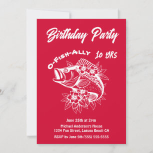Birthday Party-Fish Hawaiian Cherry Red Invitation