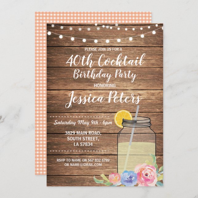 Birthday Party Floral Cocktail Summer Jar Invite (Front/Back)