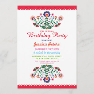 Birthday Party Floral Fiesta Mexican Viva Any Age Invitation