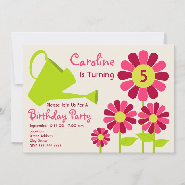 Birthday Party - Flower Garden & Watering Can Invitation (Front)
