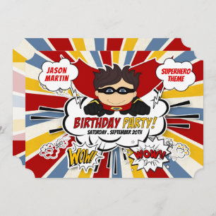 Birthday Party for Boys Super Kids Red Comic Invitation