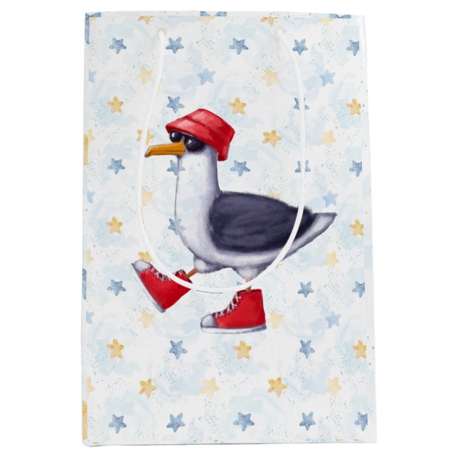 Birthday Party Fun Cute Seagull Bird  Wrapping Pap Medium Gift Bag (Front)