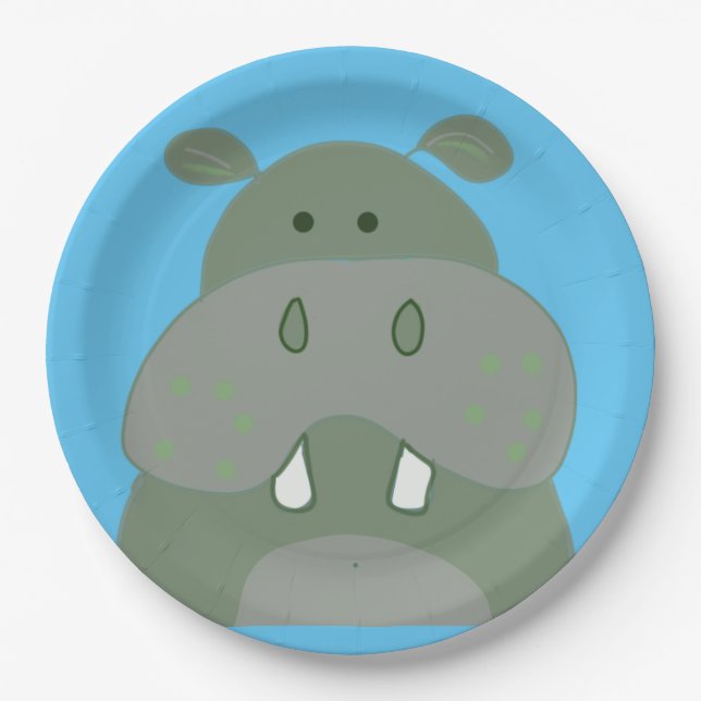 birthday party fun hippo  paper plate (Front)