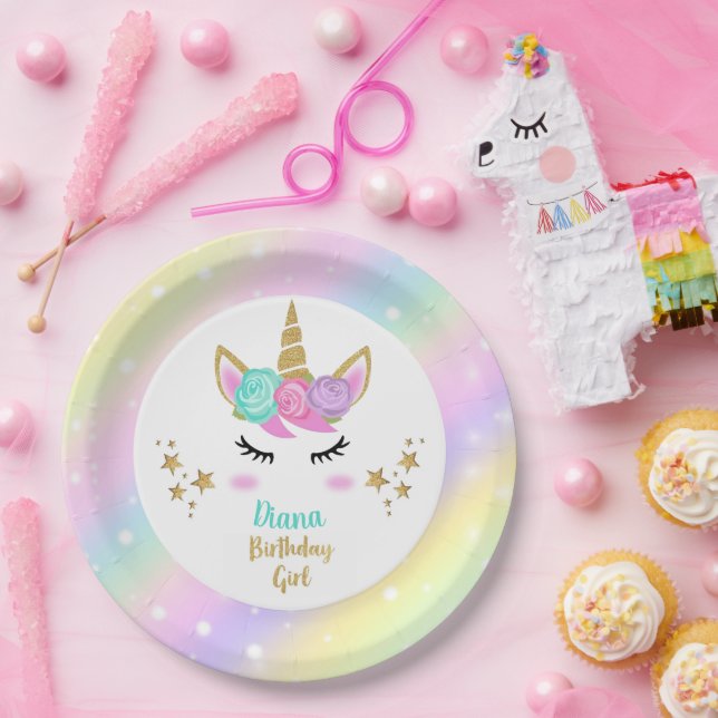Birthday Party Girl Plate with Unicorn & Name (Party)