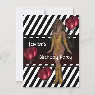 Birthday Party Girl Red Balloons Mans 2 Invitation