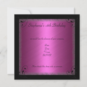 Birthday Party Glamour Hot Pink Black Sweet 16 Invitation