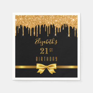 Birthday party glitter black gold elegant monogram napkin