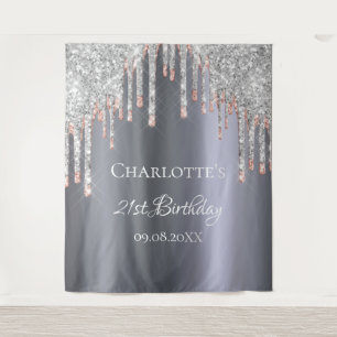Birthday party glitter silver pink rose gold glam tapestry