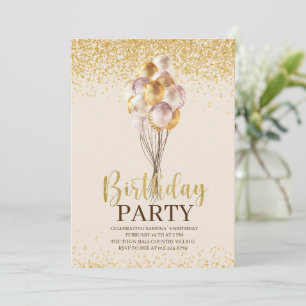 Birthday Party Gold and Black Personalised Invitat Invitation