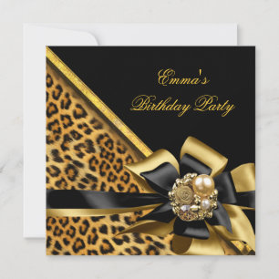 Birthday Party Gold Black Leopard Image Invitation