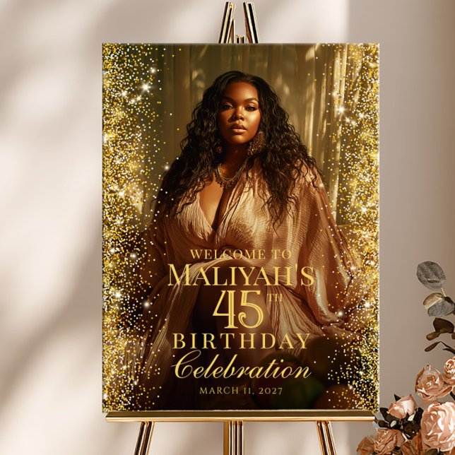 Birthday party gold confetti photo welcome poster (Creator Uploaded)