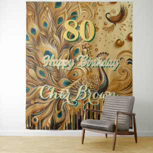 Birthday Party Gold Dripping   Glitter Peacock Tapestry