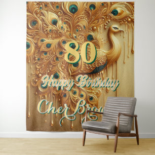 Birthday Party Gold Dripping   Glitter Peacock Tapestry