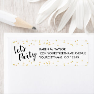 Birthday Party Gold Faux Foil Confetti White Return Address Label
