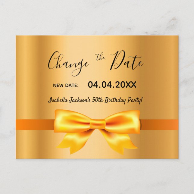 Birthday party gold foil metallic change the date postcard (Front)