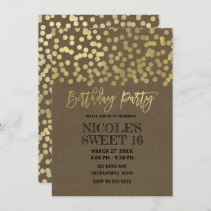 Birthday Party Gold Foil Modern Chic Rustic Kraft Invitation