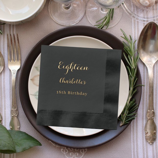 Birthday party gold foil script name napkins (Creator Uploaded)