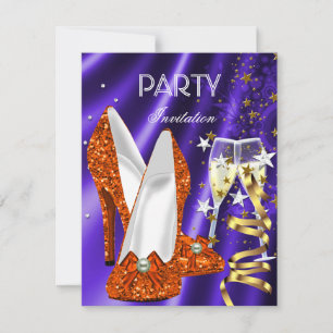 Birthday Party Gold Orange Purple Shoes Invitation