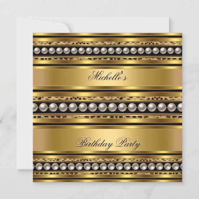 Birthday Party Gold Pearl Leopard Invitation (Front)