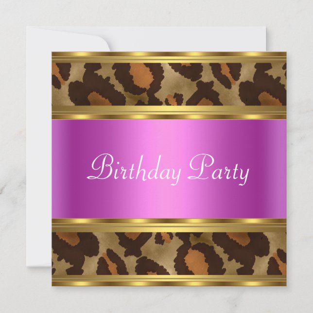 Birthday Party Gold Pink Leopard Invitation (Front)