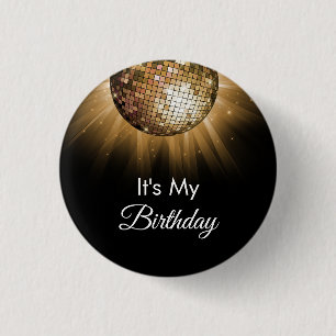 Birthday Party Gold Sparkle Disco Ball 3 Cm Round Badge
