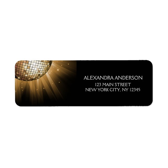 Birthday Party Gold Sparkle Disco Ball Return Address Label (Front)