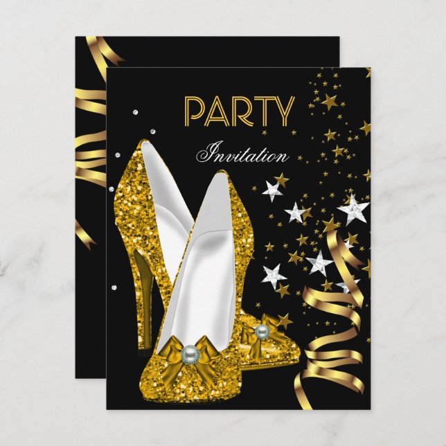Birthday Party Gold Yellow Shoes Invitation (Front/Back)