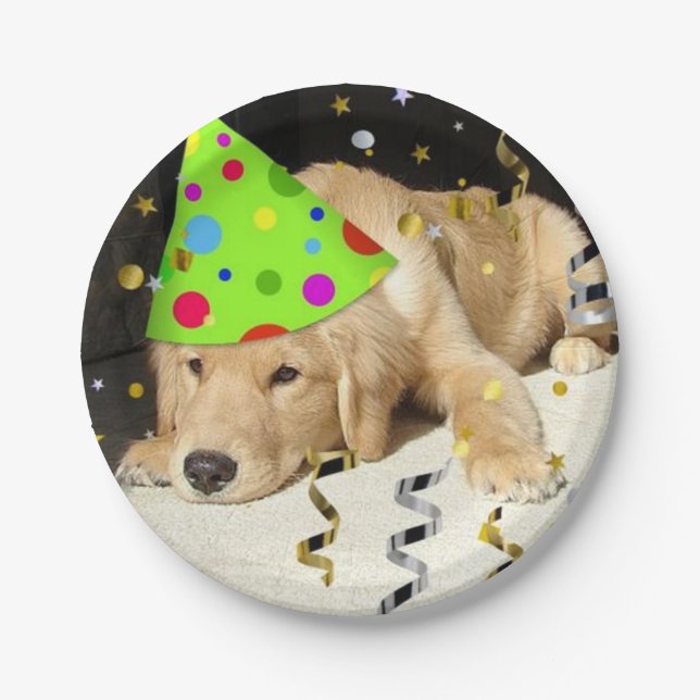 Birthday Party Golden Retriever Paper Plate (Front)