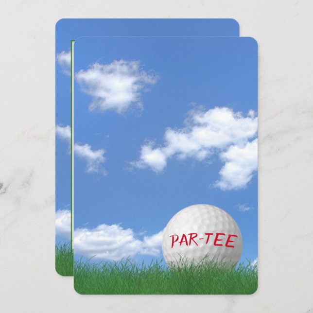 Birthday Party Golf Ball in Grass Invitation (Front/Back)
