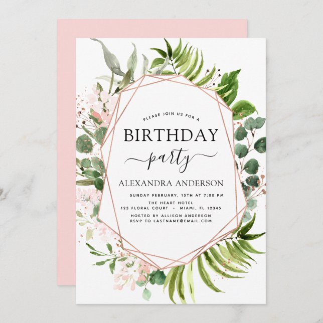 Birthday Party Greenery Eucalyptus Botanical Invit Invitation (Front/Back)