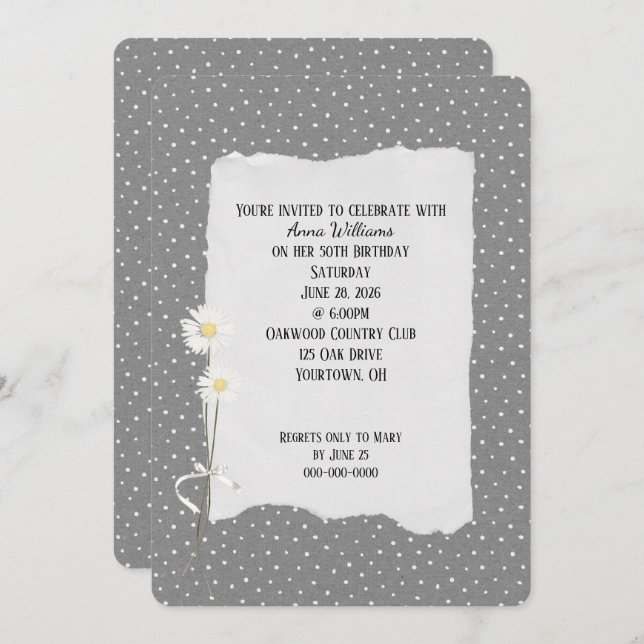 Birthday Party grey and pin dot Invitation (Front/Back)