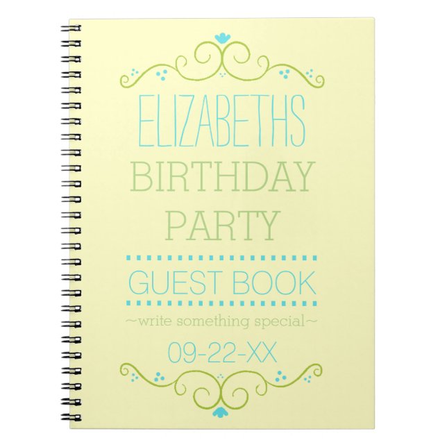 Birthday Party Guest Book - Aqua Blue and Green (Front)