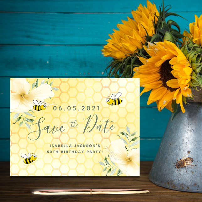 Birthday party happy bumble bees save the date postcard (Creator Uploaded)