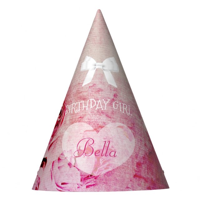 Birthday Party Hat Birthday Girl Pink Roses Floral (Front)