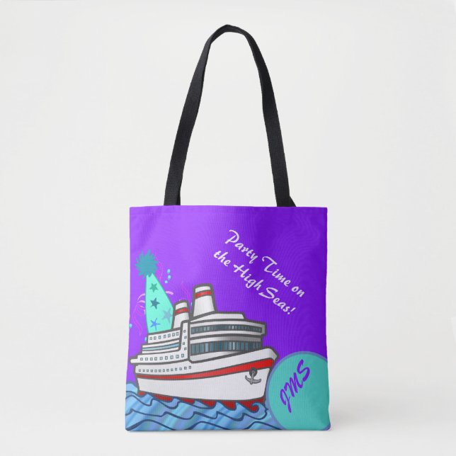 Birthday Party Hat Custom Monogrammed Cruise Tote Bag (Front)