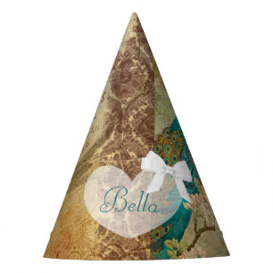 Birthday Party Hat Peacock Turquoise Bow Vintage