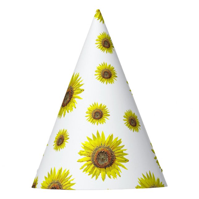 Birthday Party Hat White Yellow Sunflower Themed (Front)