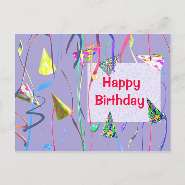 Birthday Party Hats and Streamers Invitation Postcard (Front)