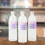 Birthday party holorgraphic pink purple water bottle label<br><div class="desc">A trendy iridescent,  holographic background in pink,  purple,  rose gold,  mint green. Decorated with faux glitter,  confetti pink and purple. Purple coloured letters. Personalise and add the date,  age and your name written with a modern hand lettered style script.</div>