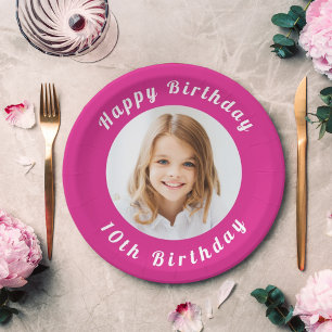 Birthday party hot pink photo girl paper plate