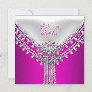 Birthday Party Hot Pink White Diamond Jewel Invitation