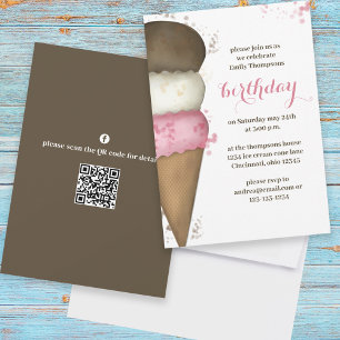 Birthday Party Ice Cream Cone Custom Invitation