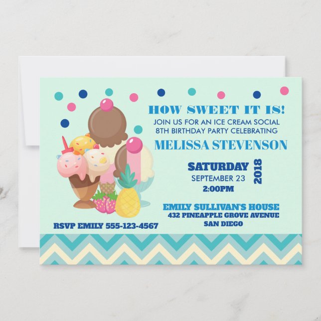Birthday Party Ice Cream Social Invitation (Front)