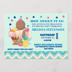 Birthday Party Ice Cream Social Invitation