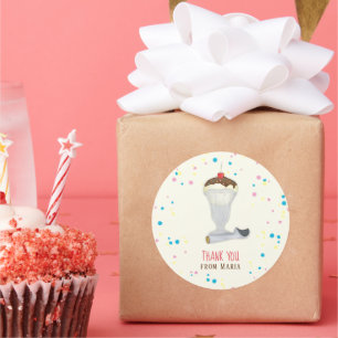 Birthday Party Ice Cream Sundae Thank You Classic Round Sticker